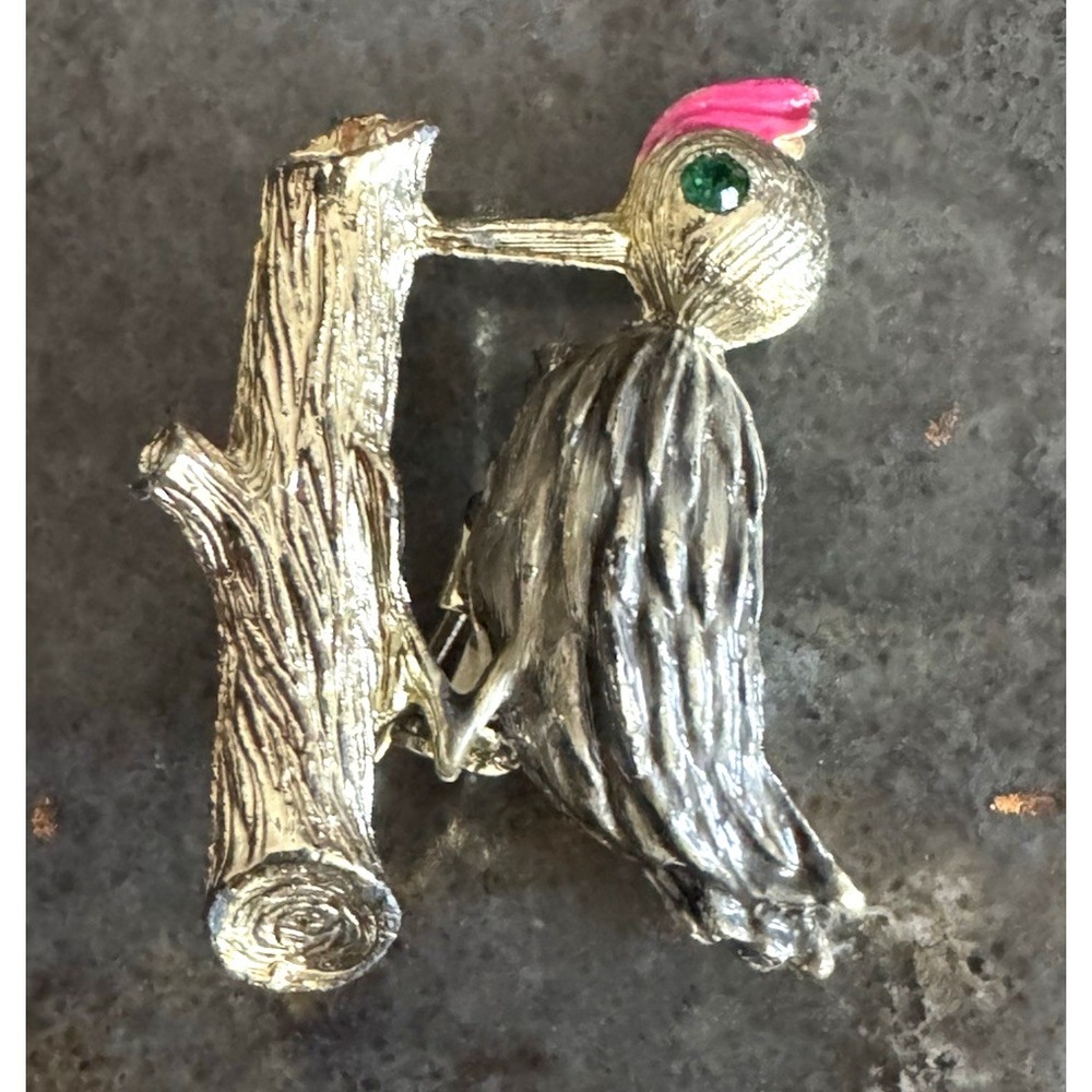 Vintage Brooch Red Head‎ Woodpecker